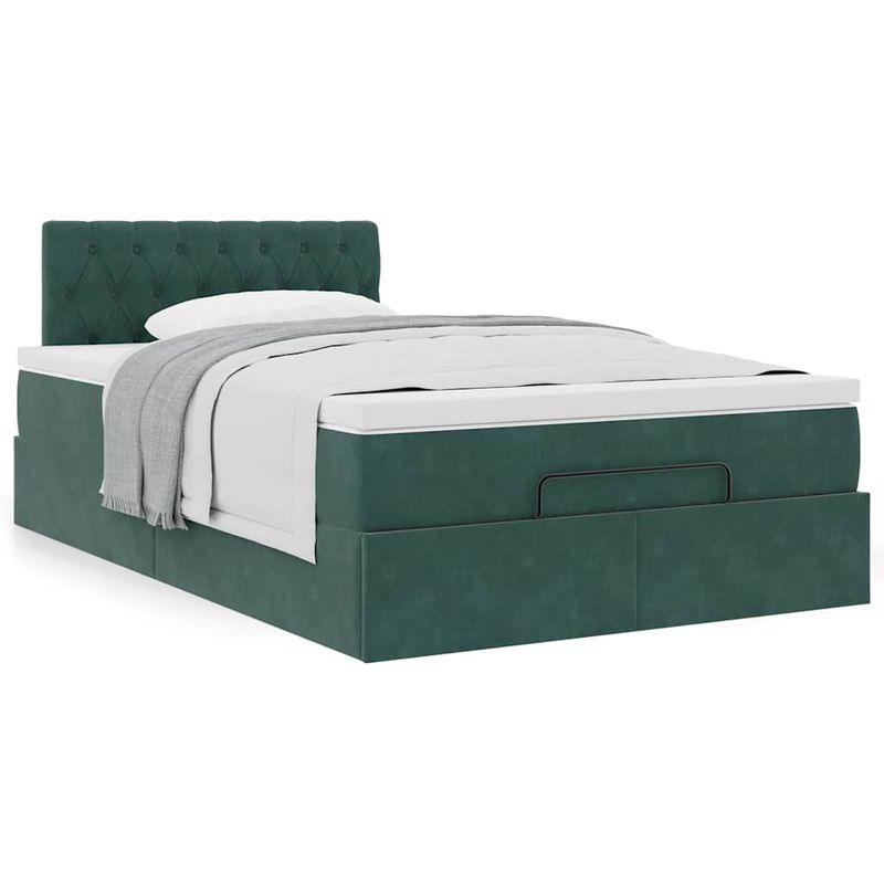 Casa si Gradina - Mobilier - Paturi si accesorii - Paturi - Cadru de pat otoman cu saltea verde inchis 120x190 cm catifea - Infinity.ro