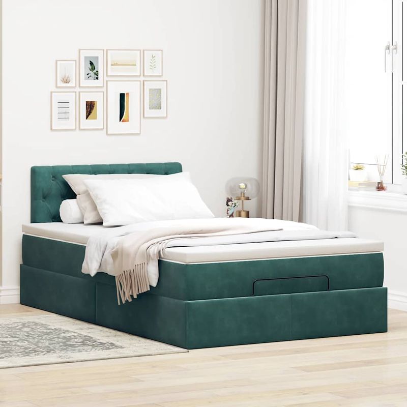 Casa si Gradina - Mobilier - Paturi si accesorii - Paturi - Cadru de pat otoman cu saltea verde inchis 120x190 cm catifea - Infinity.ro