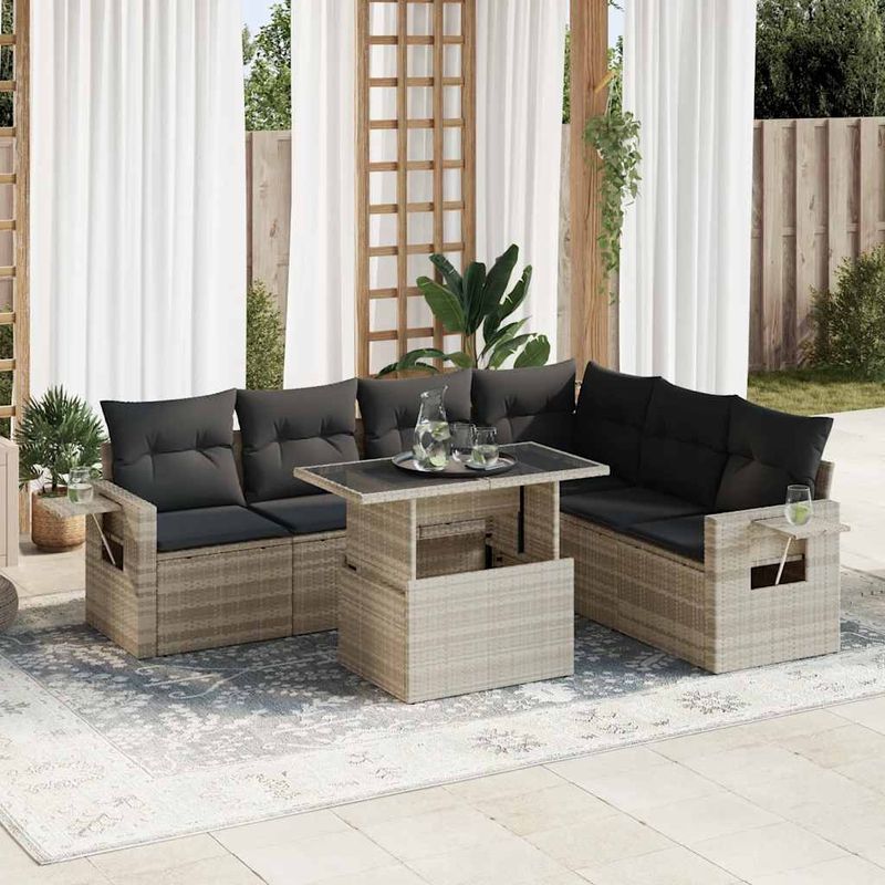Casa si Gradina - Gradina si terasa - Mobilier exterior - Seturi mobila gradina - Set canapele de gradina cu perne, 7piese gri deschis poliratan - Infinity.ro