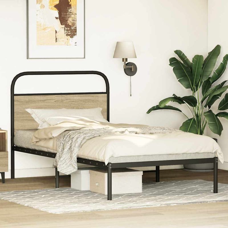 Casa si Gradina - Mobilier - Paturi si accesorii - Paturi - Cadru de pat fara saltea 107x203 cm Lemn derivat stejar Sonoma - Infinity.ro