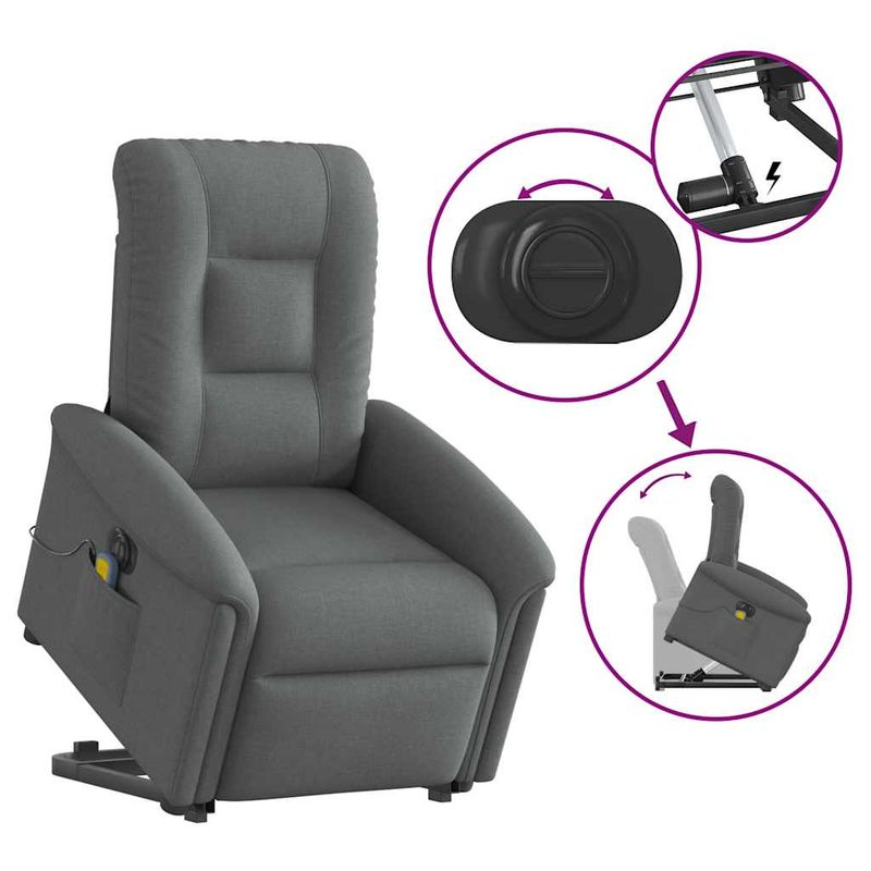 Ingrijire personala si Cosmetice - Sanatate si wellness - Articole wellness - Fotolii de masaj - Fotoliu electric masaj rabatabil cu ridicare, gri inchis textil - Infinity.ro