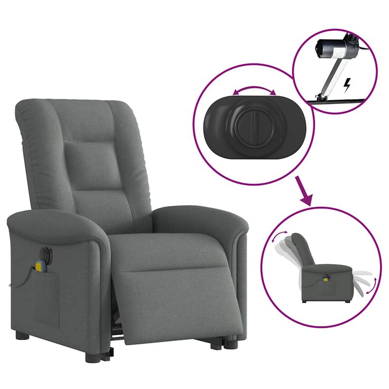Ingrijire personala si Cosmetice - Sanatate si wellness - Articole wellness - Fotolii de masaj - Fotoliu electric masaj rabatabil cu ridicare, gri inchis textil - Infinity.ro
