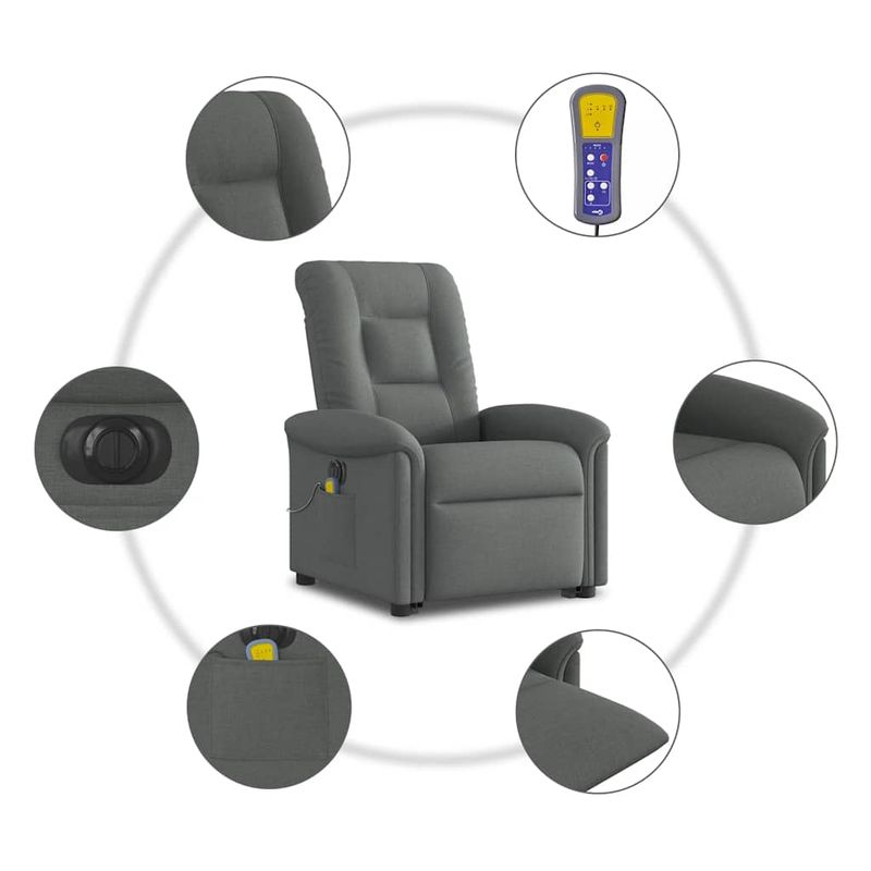 Ingrijire personala si Cosmetice - Sanatate si wellness - Articole wellness - Fotolii de masaj - Fotoliu electric masaj rabatabil cu ridicare, gri inchis textil - Infinity.ro