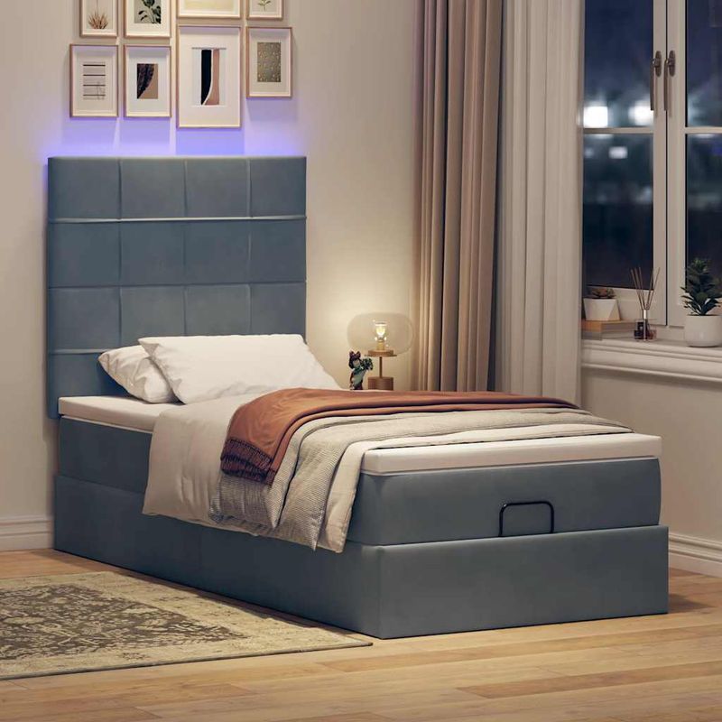 Casa si Gradina - Mobilier - Paturi si accesorii - Paturi - Cadru de pat otoman cu saltele Gri inchis 90x200cm catifea - Infinity.ro