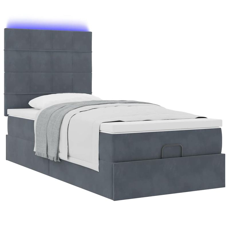 Casa si Gradina - Mobilier - Paturi si accesorii - Paturi - Cadru de pat otoman cu saltele Gri inchis 90x200cm catifea - Infinity.ro