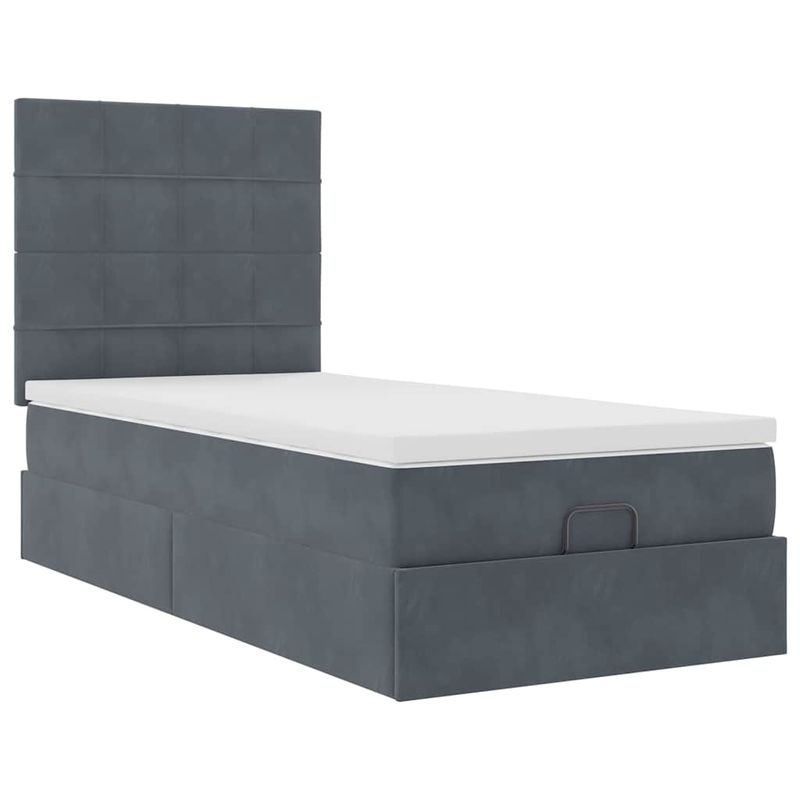 Casa si Gradina - Mobilier - Paturi si accesorii - Paturi - Cadru de pat otoman cu saltele Gri inchis 90x200cm catifea - Infinity.ro
