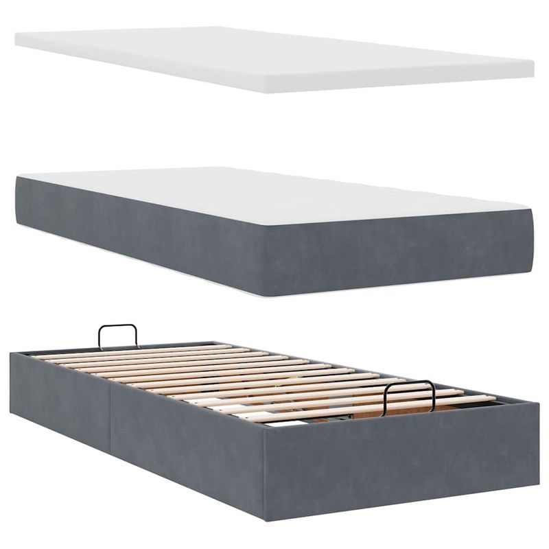 Casa si Gradina - Mobilier - Paturi si accesorii - Paturi - Cadru de pat otoman cu saltele Gri inchis 90x200cm catifea - Infinity.ro