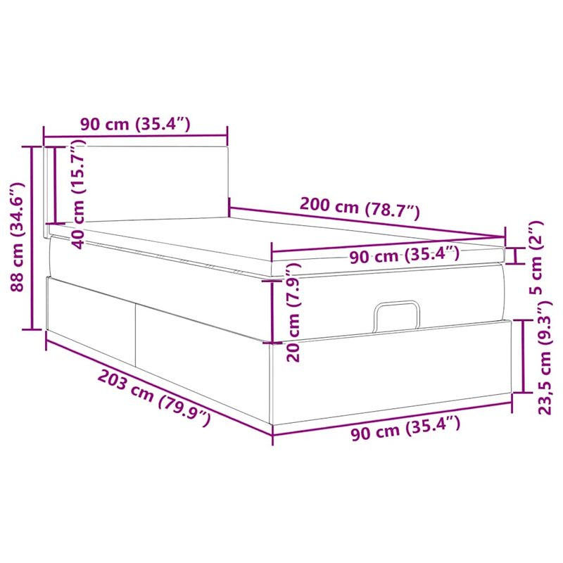 Casa si Gradina - Mobilier - Paturi si accesorii - Paturi - Cadru pat otoman cu saltea tesatura gri deschis 90x200cm - Infinity.ro