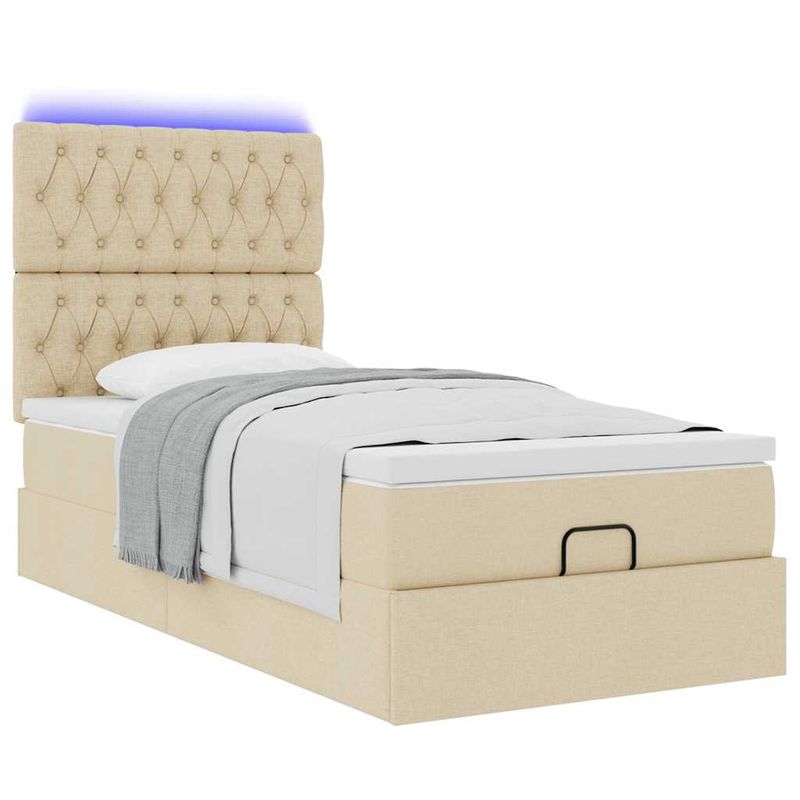 Casa si Gradina - Mobilier - Paturi si accesorii - Paturi - Cadru de pat otoman cu saltea crem 80x200cm stofa - Infinity.ro