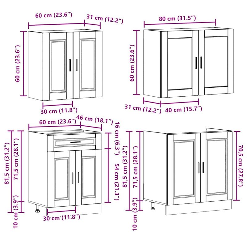 Casa si Gradina - Mobilier - Comode si corpuri - Corpuri bucatarie - Set de dulapuri de bucatarie 4 piese „Kalmar” lemn Sonoma gri - Infinity.ro