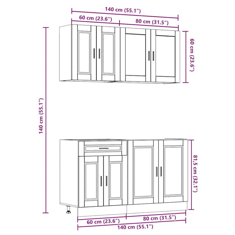 Casa si Gradina - Mobilier - Comode si corpuri - Corpuri bucatarie - Set de dulapuri de bucatarie 4 piese „Kalmar” lemn Sonoma gri - Infinity.ro