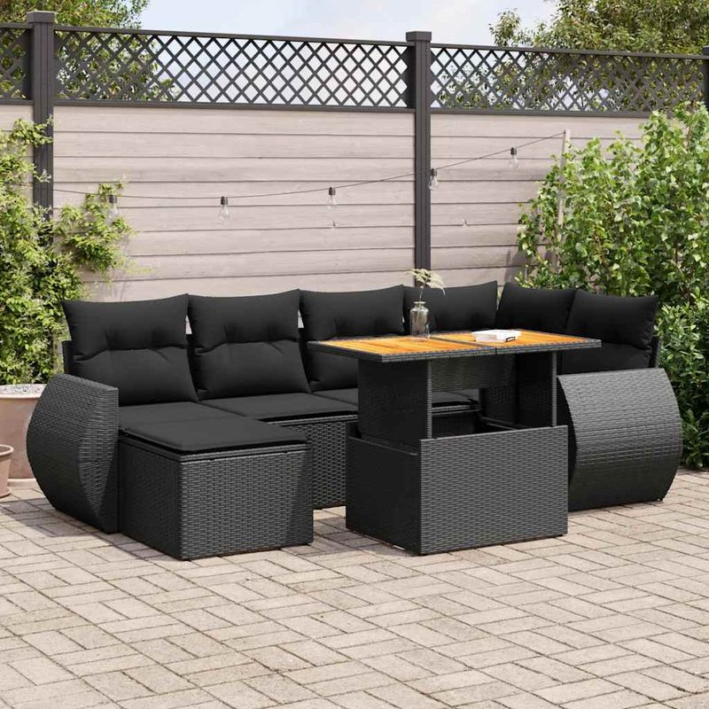 Casa si Gradina - Gradina si terasa - Mobilier exterior - Seturi mobila gradina - Set canapele de gradina cu perne, 7 piese, negru, poliratan - Infinity.ro