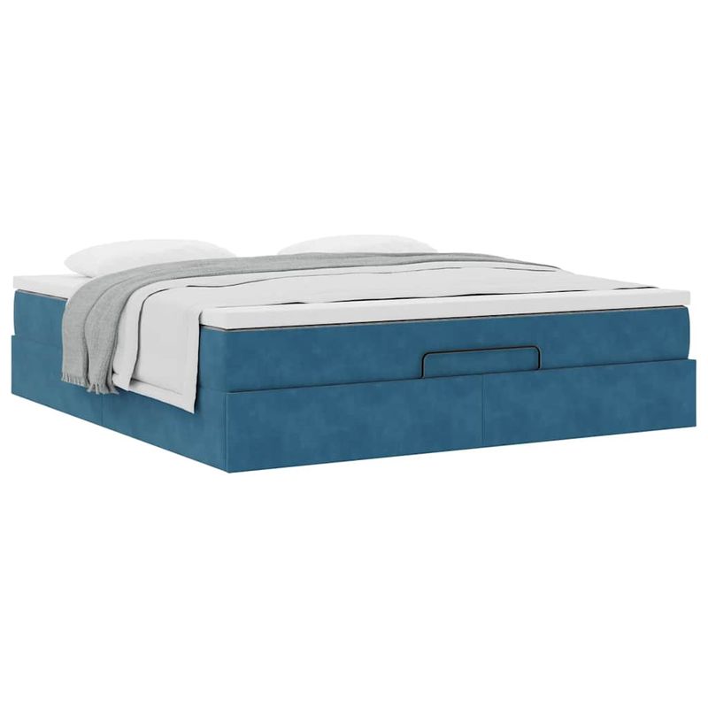 Casa si Gradina - Mobilier - Paturi si accesorii - Paturi - Cadru de pat otoman cu saltea Albastru inchis 160x200cm catifea - Infinity.ro
