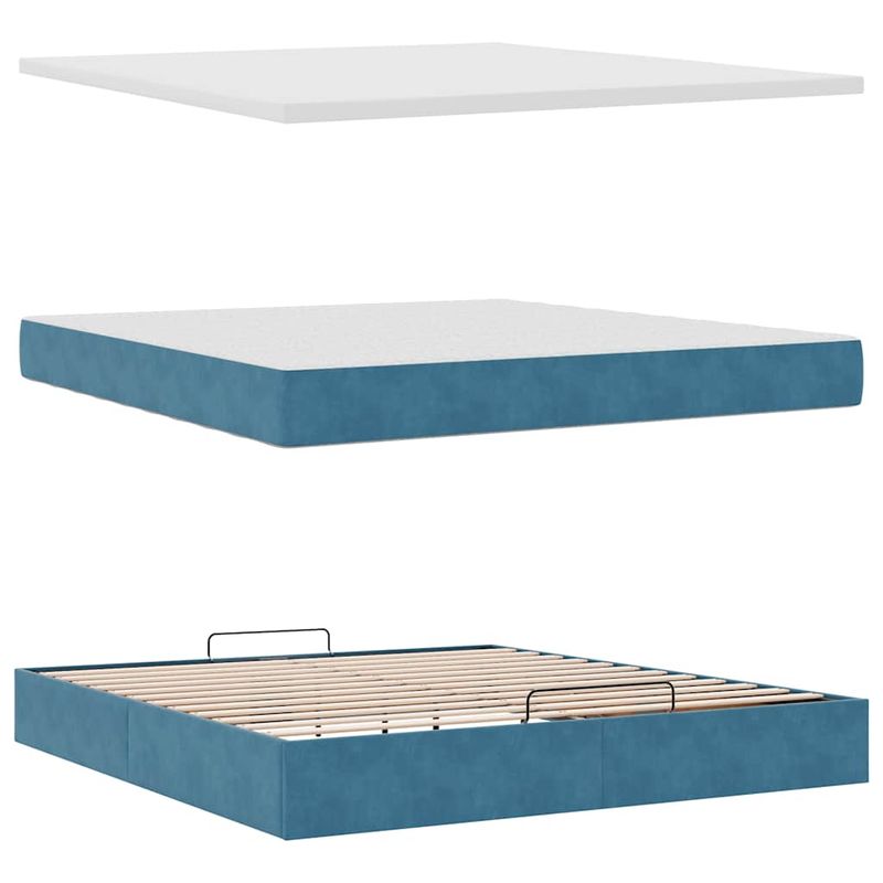 Casa si Gradina - Mobilier - Paturi si accesorii - Paturi - Cadru de pat otoman cu saltea Albastru inchis 160x200cm catifea - Infinity.ro