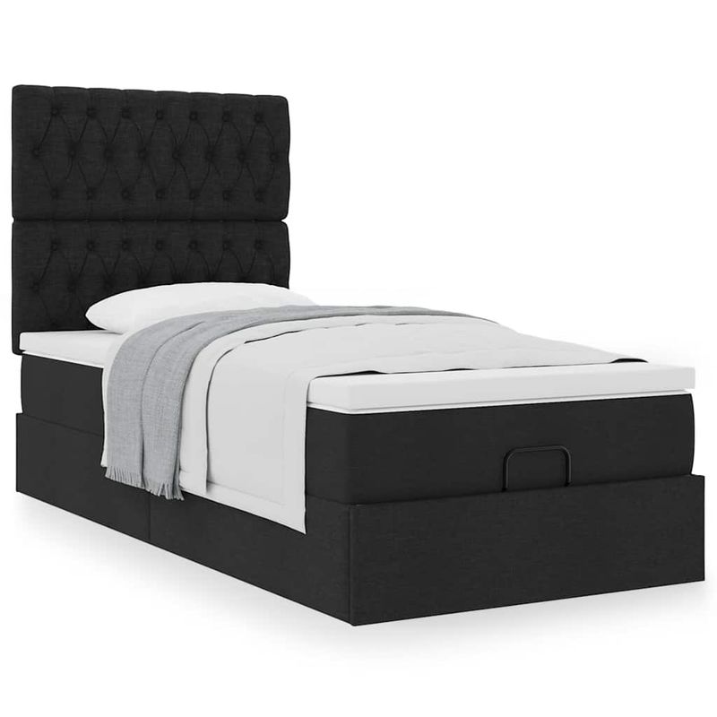 Casa si Gradina - Mobilier - Paturi si accesorii - Paturi - Cadru pat otoman cu saltea tesatura neagra 80x200 cm - Infinity.ro
