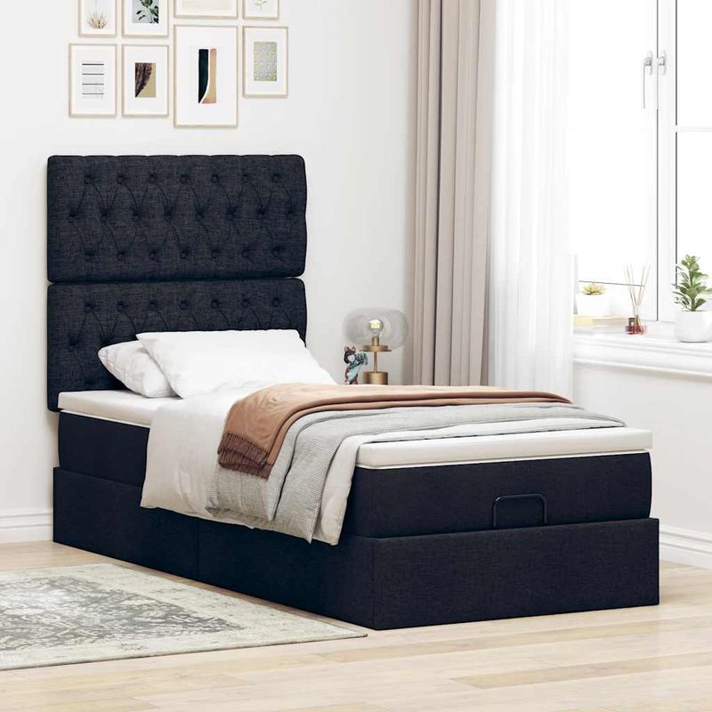 Casa si Gradina - Mobilier - Paturi si accesorii - Paturi - Cadru pat otoman cu saltea tesatura neagra 80x200 cm - Infinity.ro