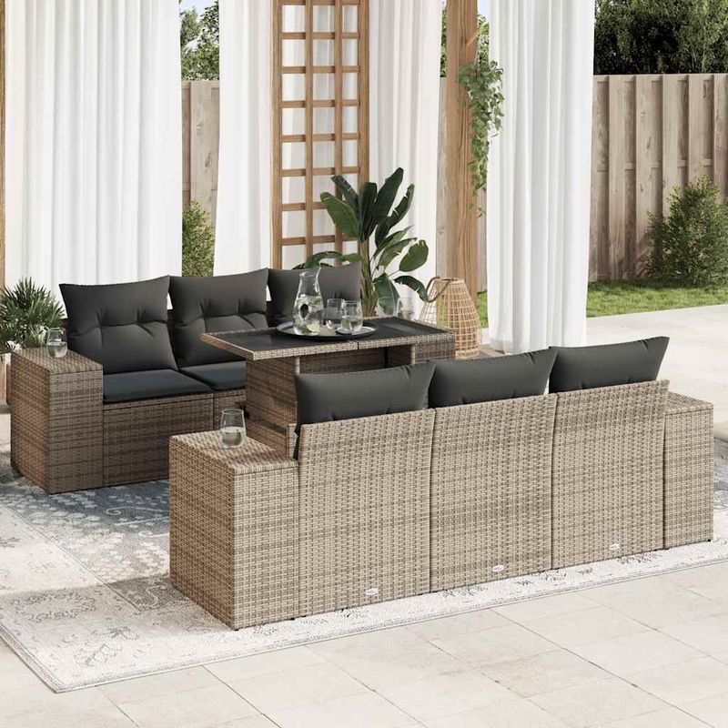 Casa si Gradina - Gradina si terasa - Mobilier exterior - Seturi mobila gradina - Set canapele de gradina, 7 piese, cu perne, gri, poliratan - Infinity.ro