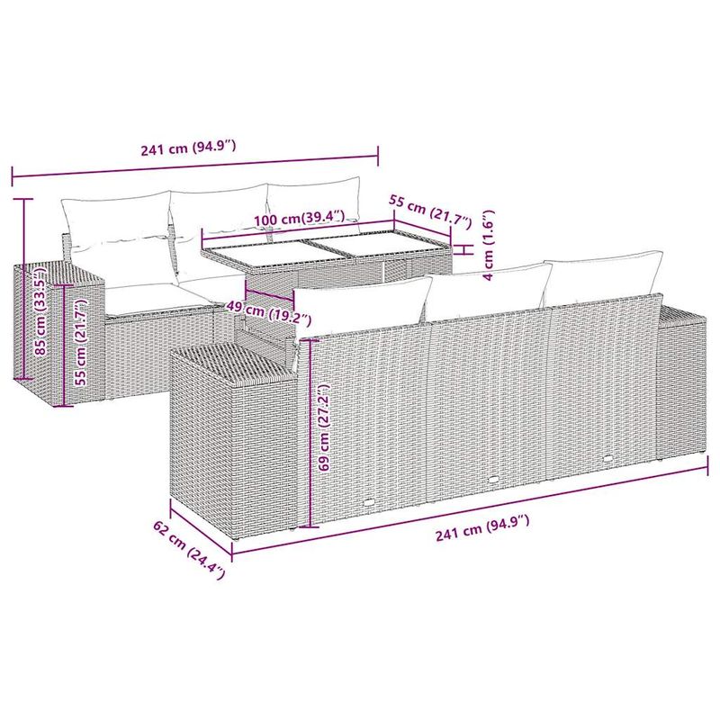 Casa si Gradina - Gradina si terasa - Mobilier exterior - Seturi mobila gradina - Set canapele de gradina, 7 piese, cu perne, gri, poliratan - Infinity.ro
