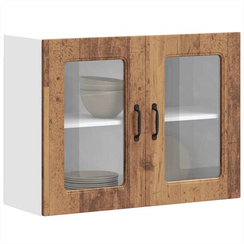 Casa si Gradina - Mobilier - Comode si corpuri - Corpuri bucatarie - Dulap bucatarie cu usa sticla Kalmar Lemn vechi lemn prelucrat, model 1x dulap de perete din sticlă (2 uși), mărime 80x31x60 cm - Infinity.ro