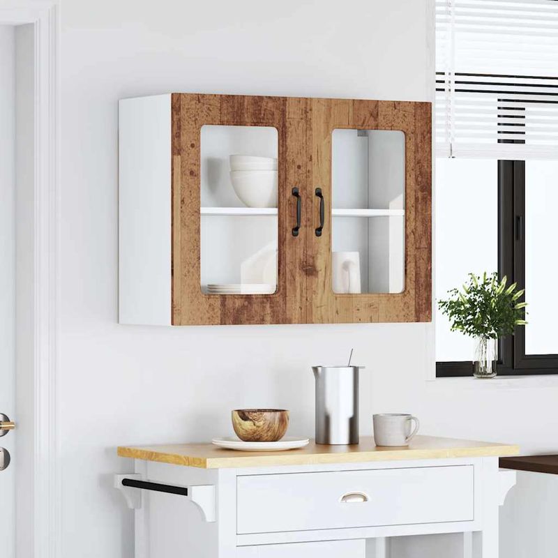 Casa si Gradina - Mobilier - Comode si corpuri - Corpuri bucatarie - Dulap bucatarie cu usa sticla Kalmar Lemn vechi lemn prelucrat, model 1x dulap de perete din sticlă (2 uși), mărime 80x31x60 cm - Infinity.ro