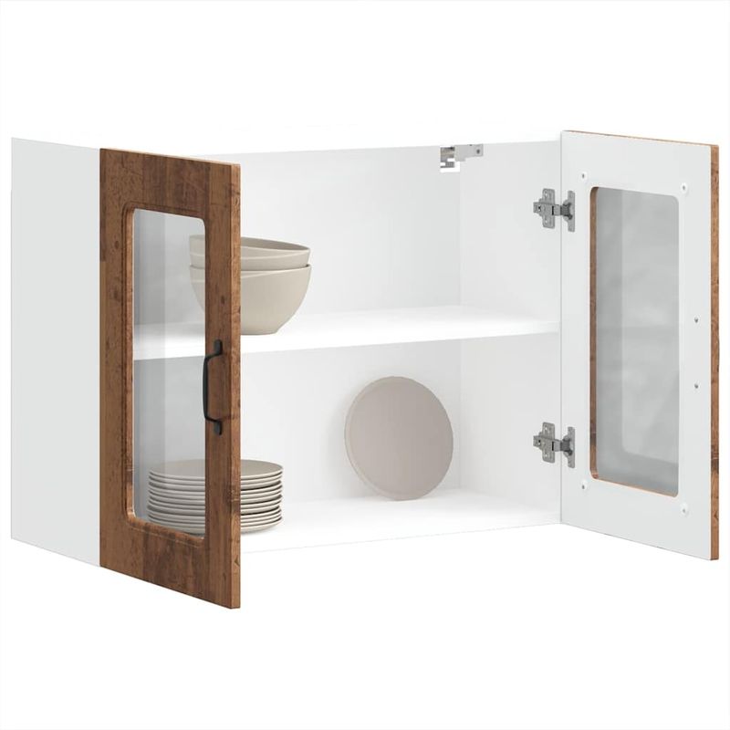 Casa si Gradina - Mobilier - Comode si corpuri - Corpuri bucatarie - Dulap bucatarie cu usa sticla Kalmar Lemn vechi lemn prelucrat, model 1x dulap de perete din sticlă (2 uși), mărime 80x31x60 cm - Infinity.ro