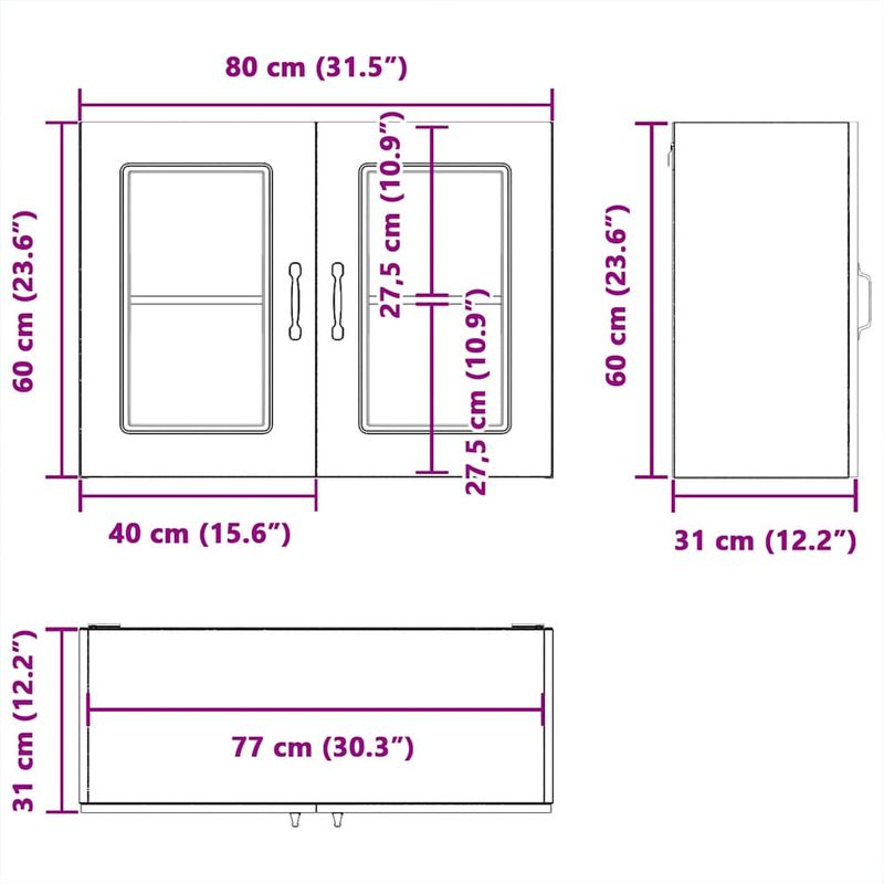 Casa si Gradina - Mobilier - Comode si corpuri - Corpuri bucatarie - Dulap bucatarie cu usa sticla Kalmar Lemn vechi lemn prelucrat, model 1x dulap de perete din sticlă (2 uși), mărime 80x31x60 cm - Infinity.ro