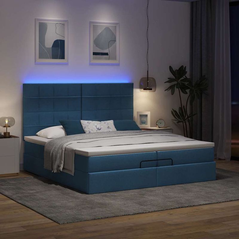 Casa si Gradina - Mobilier - Paturi si accesorii - Paturi - Cadru de pat otoman cu saltele, tesatura albastra 200x200cm - Infinity.ro