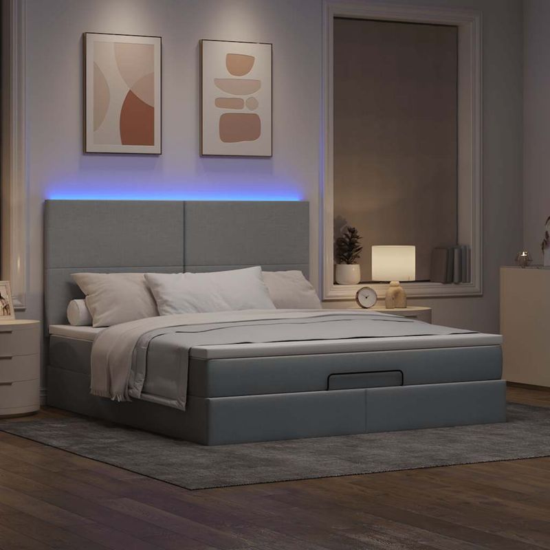 Casa si Gradina - Mobilier - Paturi si accesorii - Paturi - Cadru pat otoman cu saltea tesatura gri deschis 180x200cm - Infinity.ro