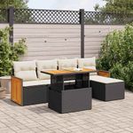 Casa si Gradina - Gradina si terasa - Mobilier exterior - Seturi mobila gradina - Set mobilier gradina perne 6 piese negru poliratan/lemn acacia - Infinity.ro
