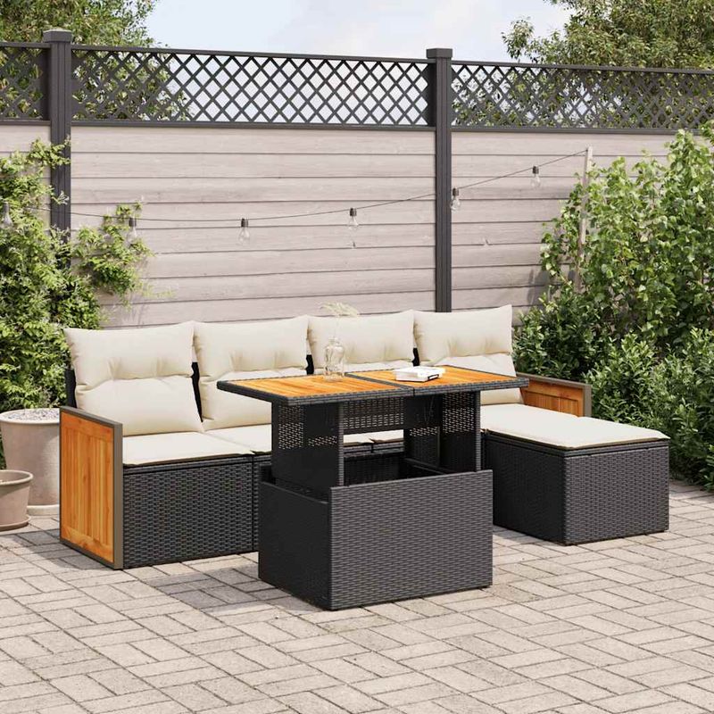 Casa si Gradina - Gradina si terasa - Mobilier exterior - Seturi mobila gradina - Set mobilier gradina perne 6 piese negru poliratan/lemn acacia - Infinity.ro
