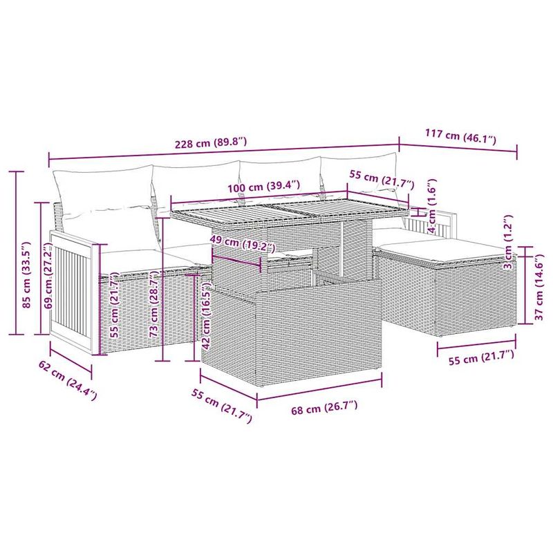 Casa si Gradina - Gradina si terasa - Mobilier exterior - Seturi mobila gradina - Set mobilier gradina perne 6 piese negru poliratan/lemn acacia - Infinity.ro