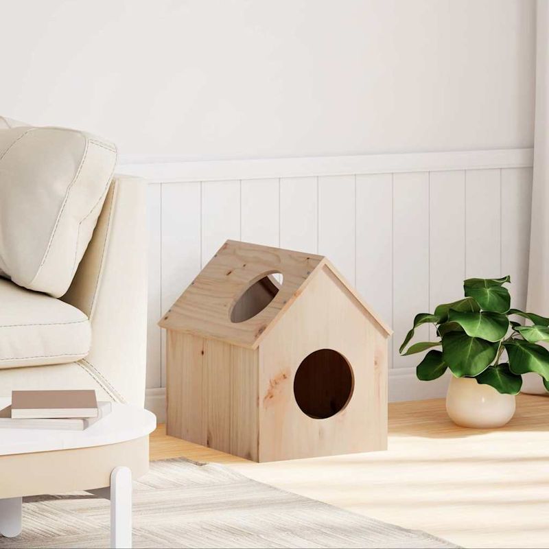 Petshop - Accesorii petshop - Jucarii animale - Ansambluri de joaca - Casa pentru pisici 41x50x50 cm din lemn masiv de pin - Infinity.ro