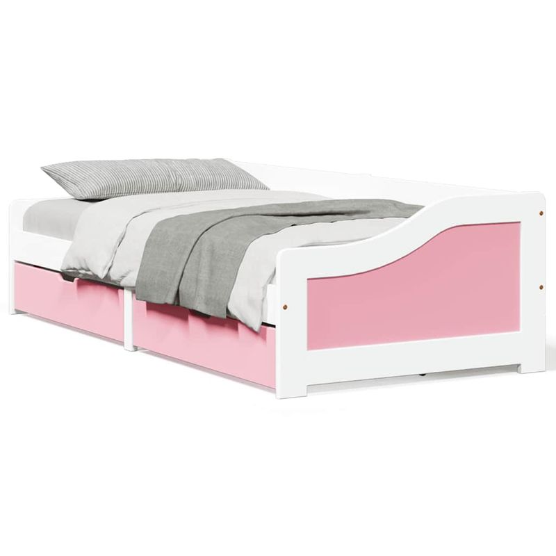 Casa si Gradina - Mobilier - Paturi si accesorii - Paturi - Pat de zi cu 2 sertare fara saltea „IRUN” alb si roz 90x200 cm - Infinity.ro