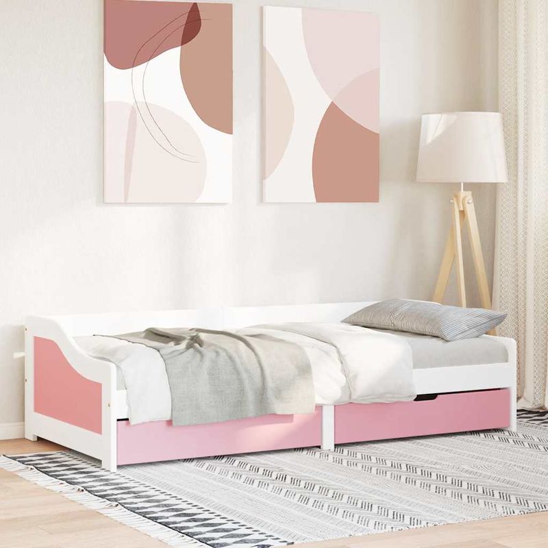 Casa si Gradina - Mobilier - Paturi si accesorii - Paturi - Pat de zi cu 2 sertare fara saltea „IRUN” alb si roz 90x200 cm - Infinity.ro