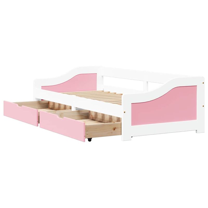 Casa si Gradina - Mobilier - Paturi si accesorii - Paturi - Pat de zi cu 2 sertare fara saltea „IRUN” alb si roz 90x200 cm - Infinity.ro