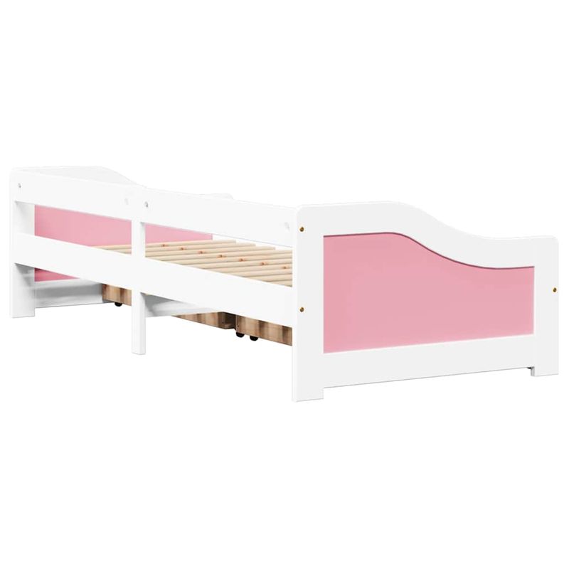 Casa si Gradina - Mobilier - Paturi si accesorii - Paturi - Pat de zi cu 2 sertare fara saltea „IRUN” alb si roz 90x200 cm - Infinity.ro
