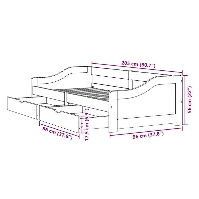 Casa si Gradina - Mobilier - Paturi si accesorii - Paturi - Pat de zi cu 2 sertare fara saltea „IRUN” alb si roz 90x200 cm - Infinity.ro