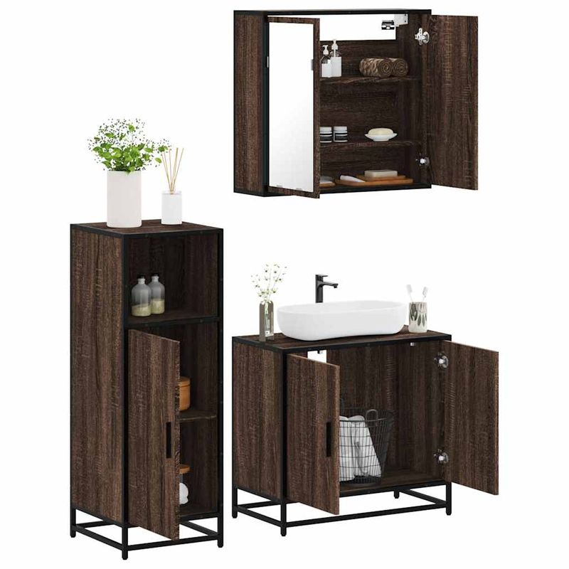 Casa si Gradina - Mobilier - Seturi de mobilier - Seturi baie - Set mobilier de baie, 3 piese, stejar maro, lemn prelucrat - Infinity.ro