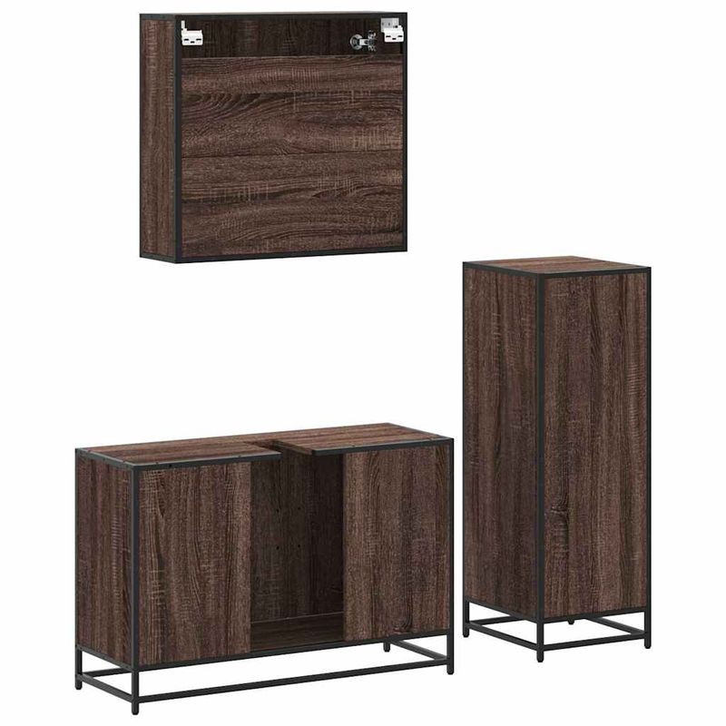 Casa si Gradina - Mobilier - Seturi de mobilier - Seturi baie - Set mobilier de baie, 3 piese, stejar maro, lemn prelucrat - Infinity.ro
