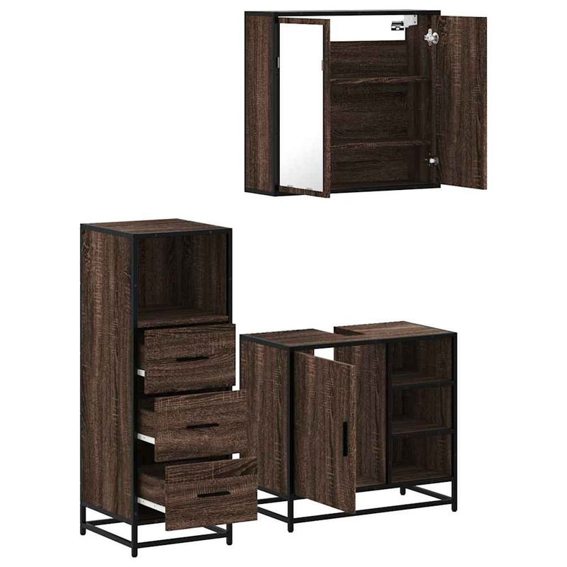 Casa si Gradina - Mobilier - Seturi de mobilier - Seturi baie - Set mobilier de baie, 3 piese, stejar maro, lemn prelucrat - Infinity.ro
