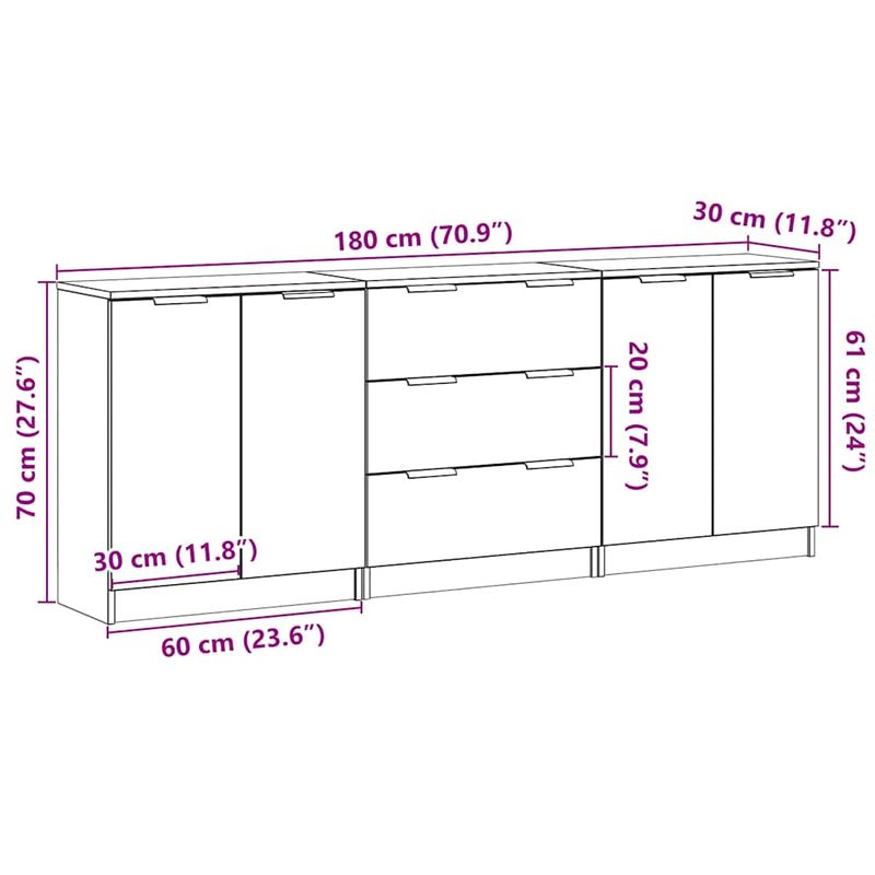 Casa si Gradina - Mobilier - Comode si corpuri - Comode - Dulap, 3 buc., stejar artizanal, 60x30x70 cm, lemn prelucrat - Infinity.ro