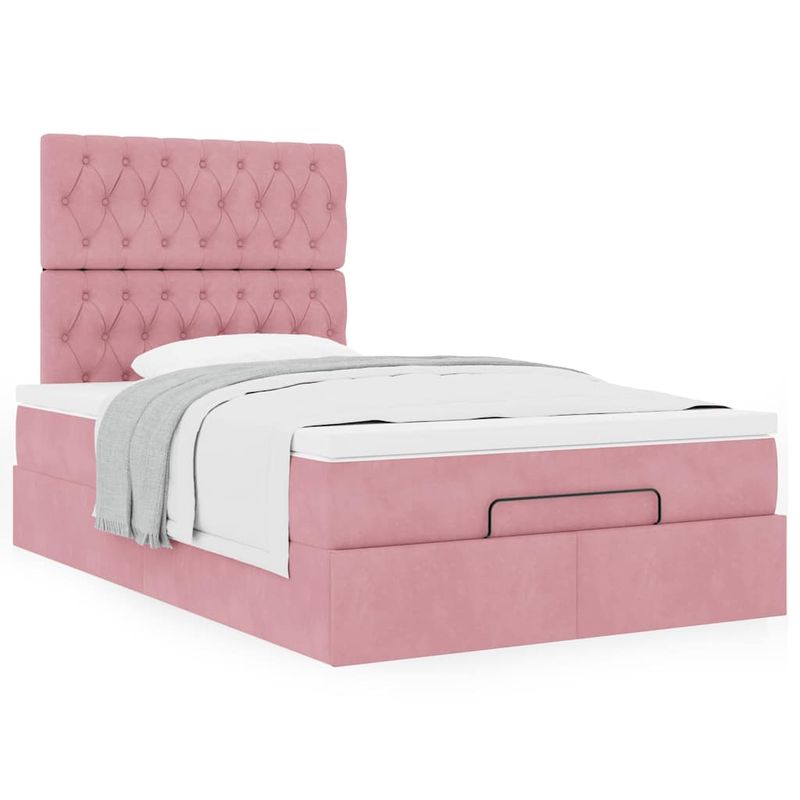 Casa si Gradina - Mobilier - Paturi si accesorii - Paturi - Cadru de pat otoman cu saltele Roz 120x190cm catifea - Infinity.ro
