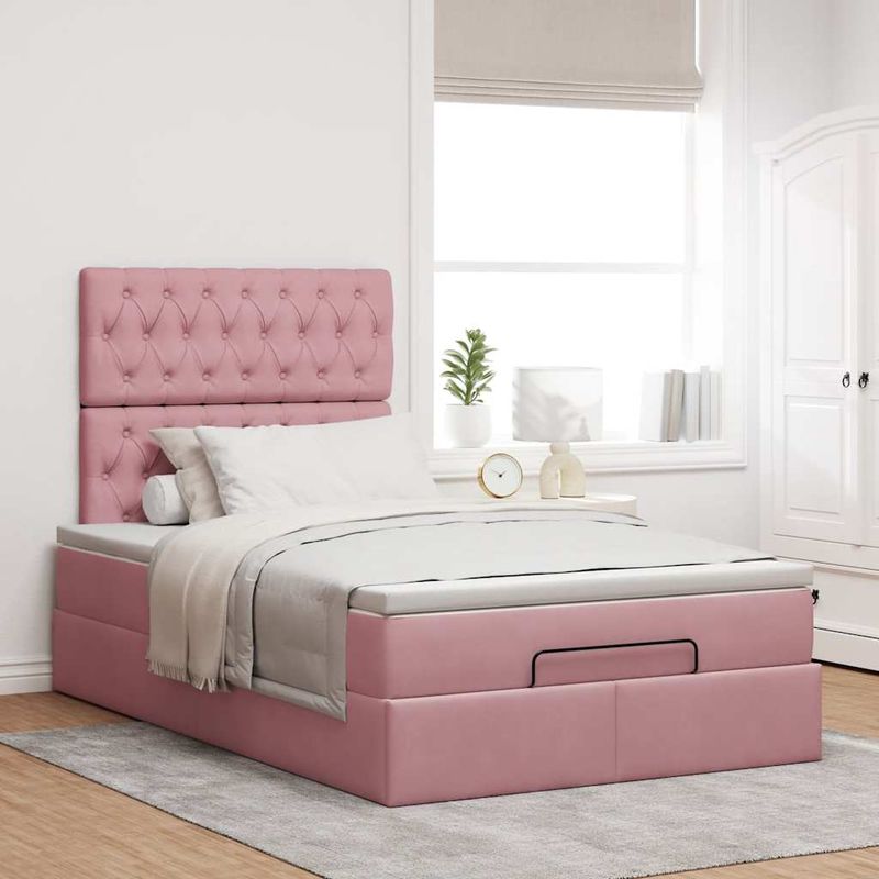 Casa si Gradina - Mobilier - Paturi si accesorii - Paturi - Cadru de pat otoman cu saltele Roz 120x190cm catifea - Infinity.ro