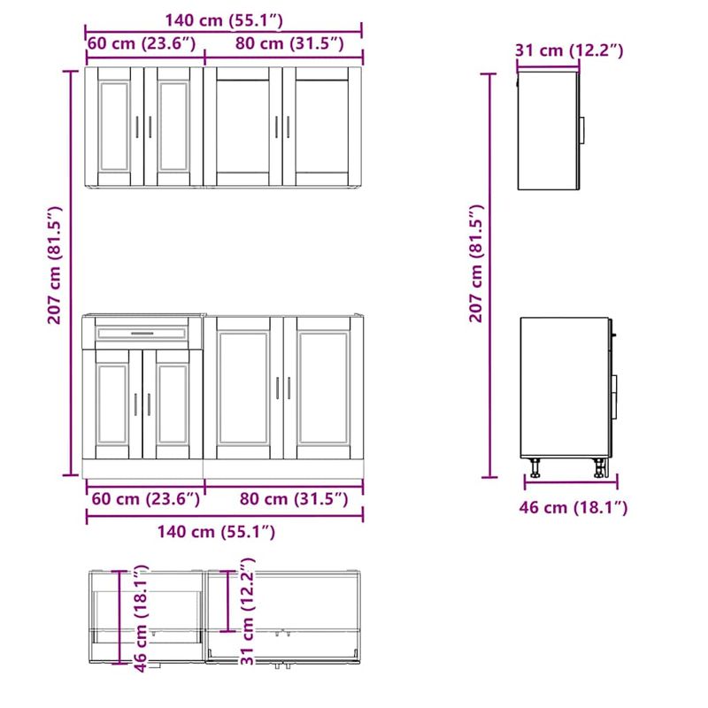 Casa si Gradina - Mobilier - Comode si corpuri - Corpuri bucatarie - Set dulap de bucatarie 4 piese „Kalmar” stejar artizanal lemn - Infinity.ro
