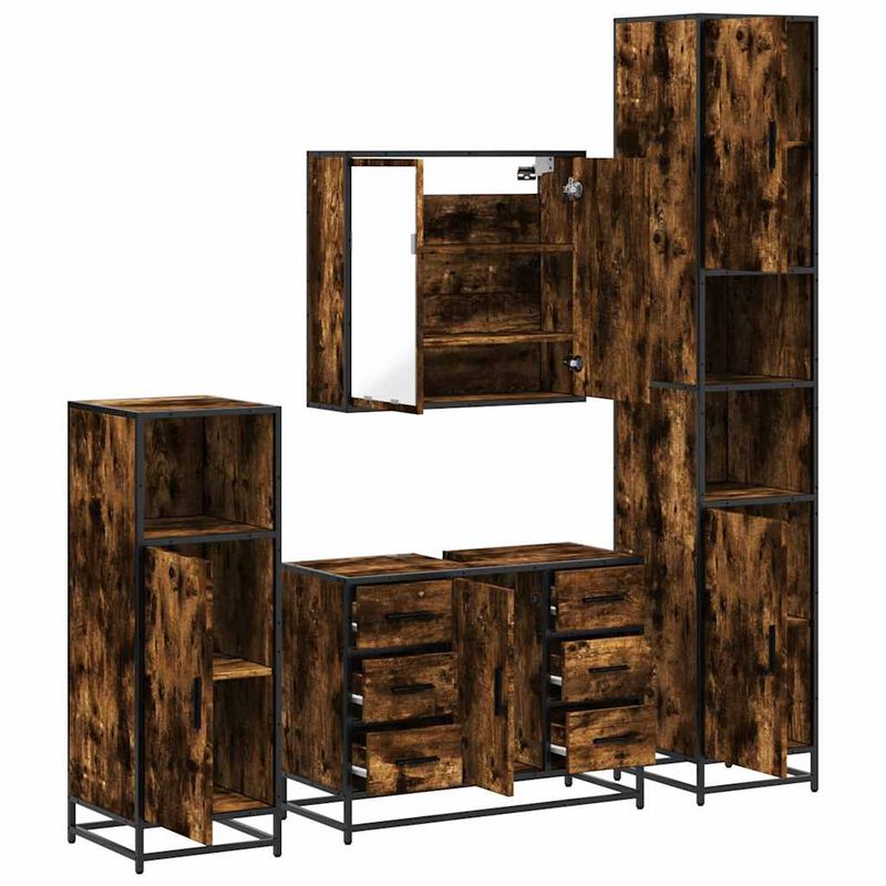 Casa si Gradina - Mobilier - Seturi de mobilier - Seturi baie - Set de mobilier de baie 4 piese Lemn prelucrat de stejar afumat - Infinity.ro