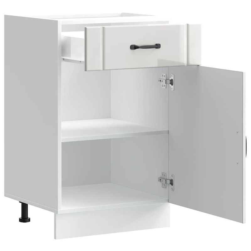 Casa si Gradina - Mobilier - Comode si corpuri - Corpuri bucatarie - Dulap de baza de bucatarie „Lucca” lemn prelucrat alb lucios, mărime 50x46x81.5 cm, model 1x dulap inferior (1 ușă 1 sertar) - Infinity.ro