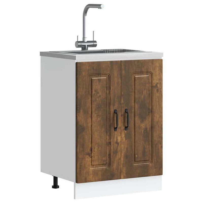 Casa si Gradina - Mobilier - Comode si corpuri - Corpuri bucatarie - Dulap de baza pentru chiuveta "Kalmar" stejar afumat lemn, mărime 60x46x81.5 cm - Infinity.ro