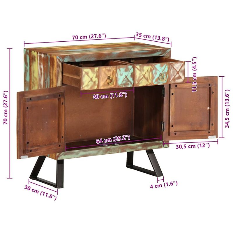 Casa si Gradina - Mobilier - Comode si corpuri - Comode - Dulap/sertar multicolor 70x35x70 cm lemn masiv reciclat - Infinity.ro