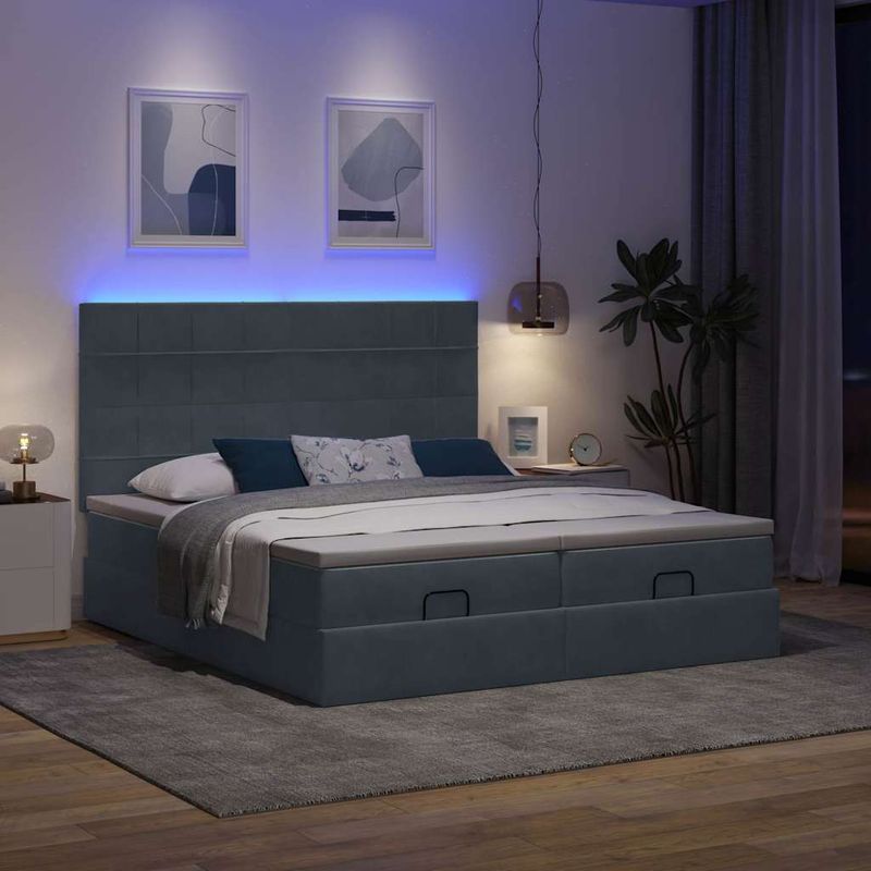 Casa si Gradina - Mobilier - Paturi si accesorii - Paturi - Cadru de pat otoman cu saltele Gri inchis 180x200cm catifea - Infinity.ro