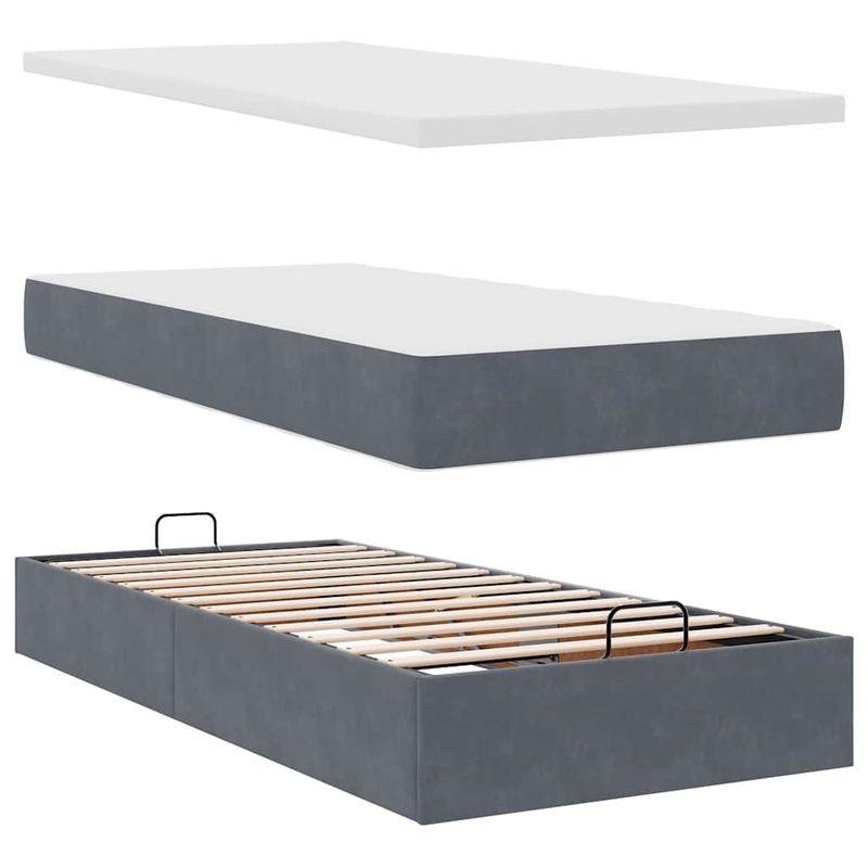 Casa si Gradina - Mobilier - Paturi si accesorii - Paturi - Cadru de pat otoman cu saltele Gri inchis 180x200cm catifea - Infinity.ro